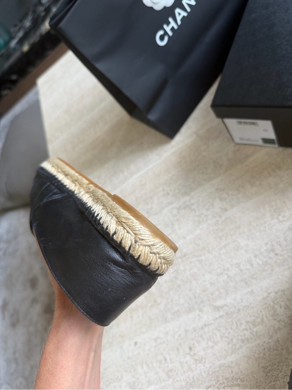 CHANEL Black Quilted Leather Espadrille Flats with CC Logo - Picture 16 of 16
